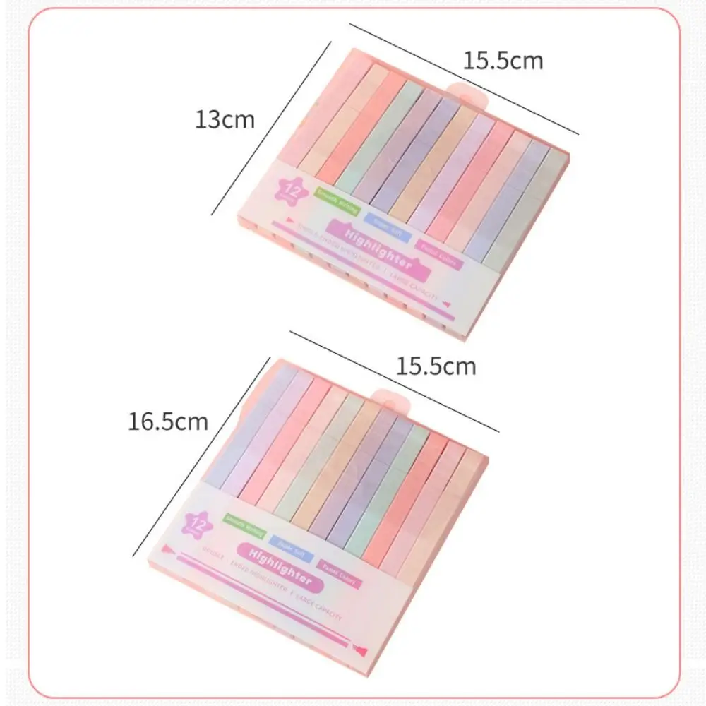 Schattige 12 Kleuren Markeerstift Pennen Dubbele Kop Pastel Markeerstiften Fluorescerend Gekleurde Markeringen Pennen Kawaii Stationaire Benodigdheden