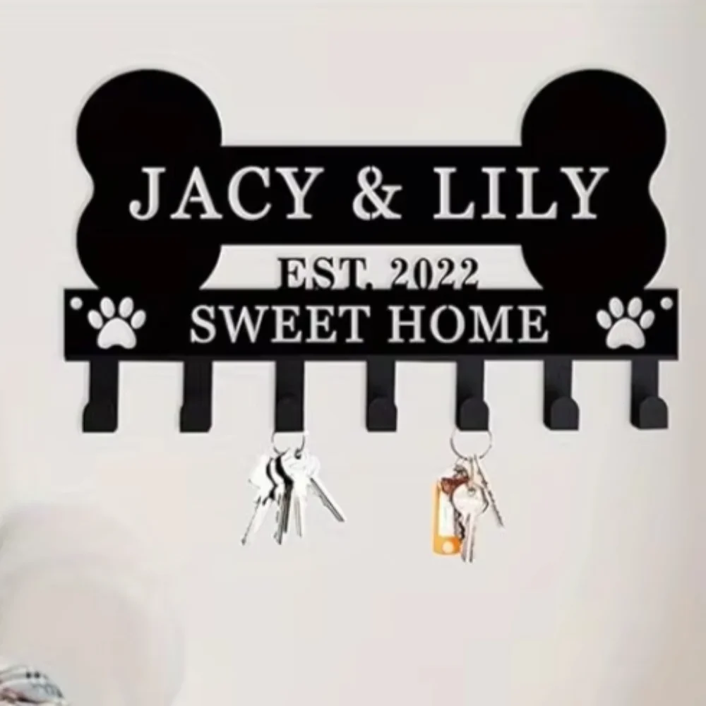 

Wall Mounted Dog Leash Holder Custom Bone and Paw Key Hooks Organizer for Pet Items Ideal Gift for Dog Lovers and Pet Owners