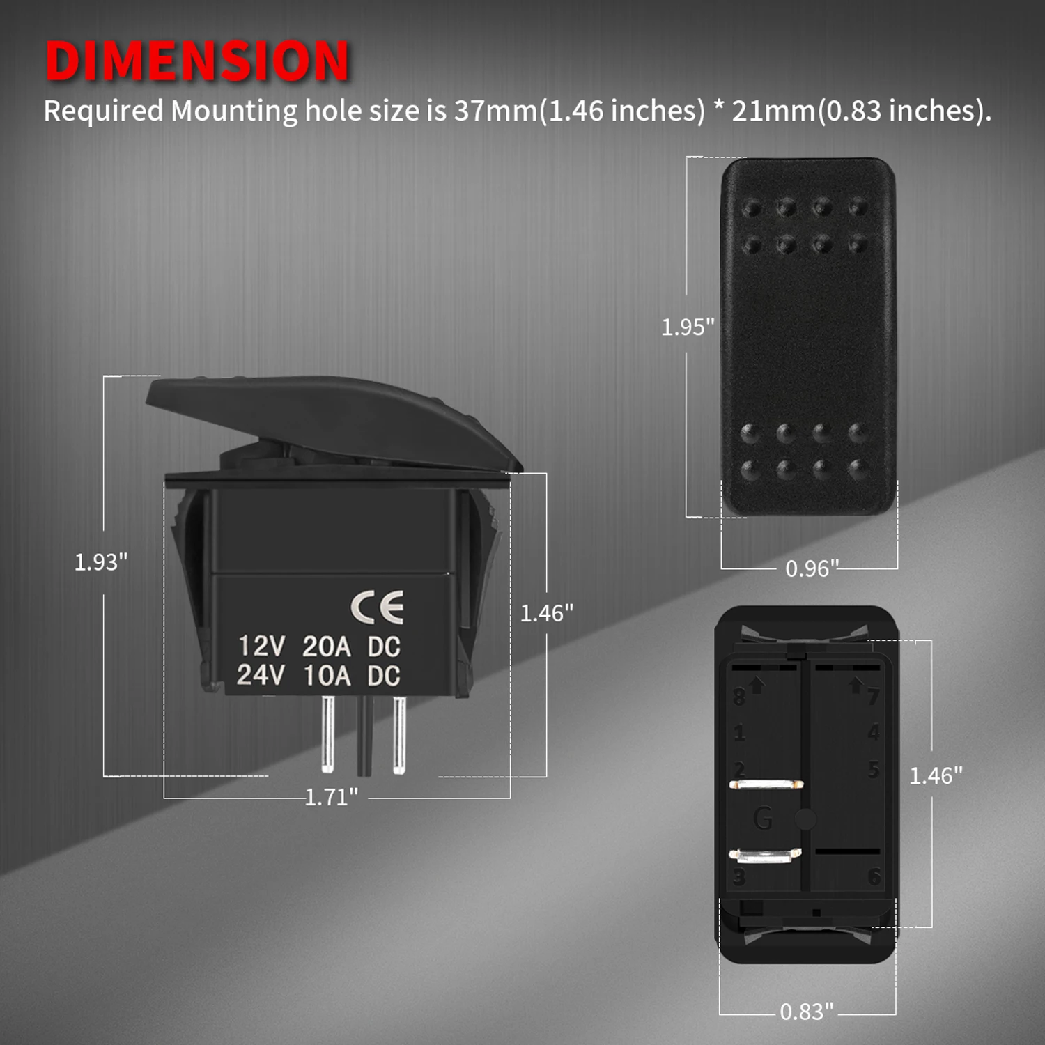 DaierTek Marine Rocker Switch 12V Waterproof Toggle Switch 12V 20A SPST 2 Pin ON/Off Heavy Duty for Boat ATV RZR RV Automotive