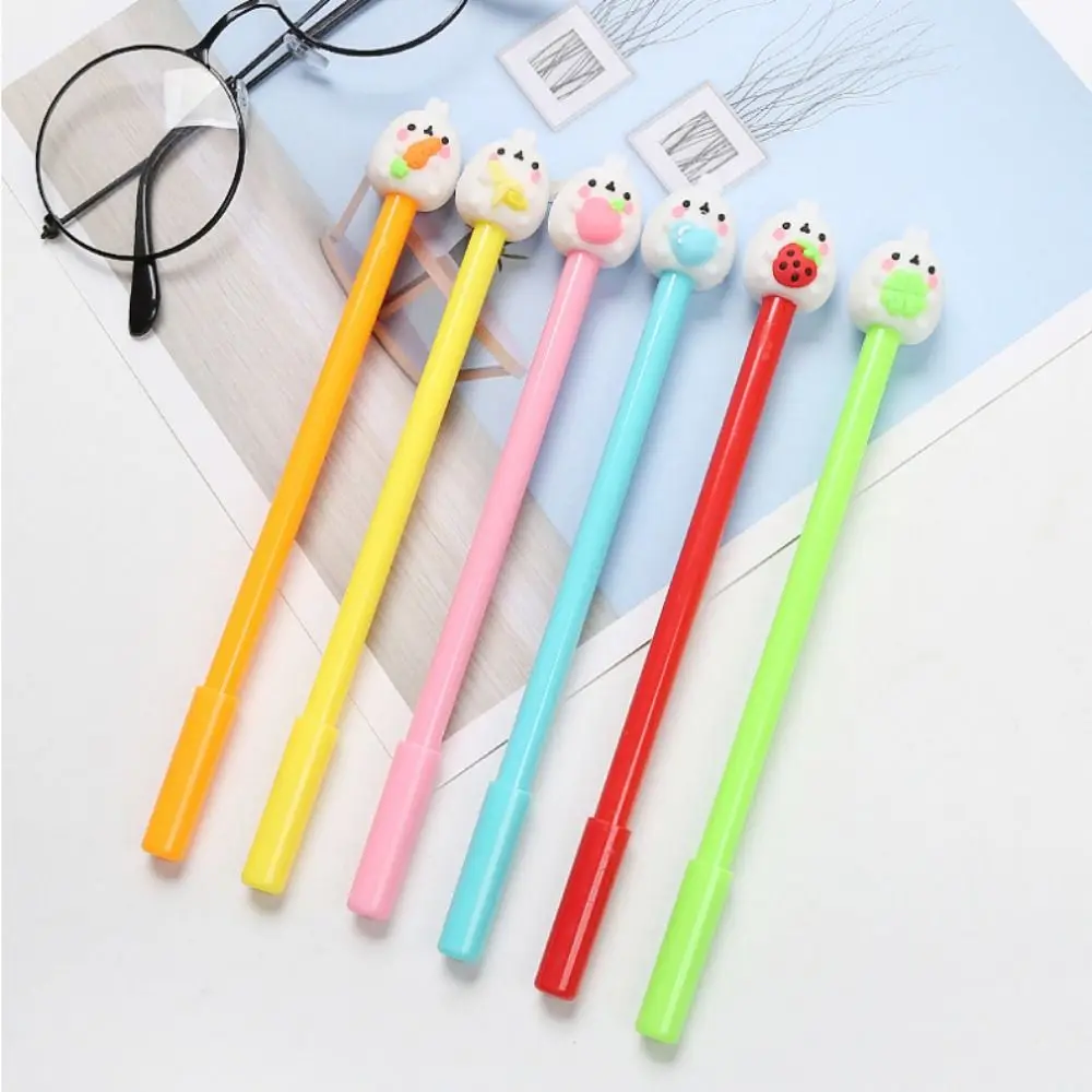 

5 Pcs/Bag Creative Rabbit Holding Fruit Gel Pens Kawaii Portable Black Water Pen Durable Inktight Cartoon Neutral Pen Students