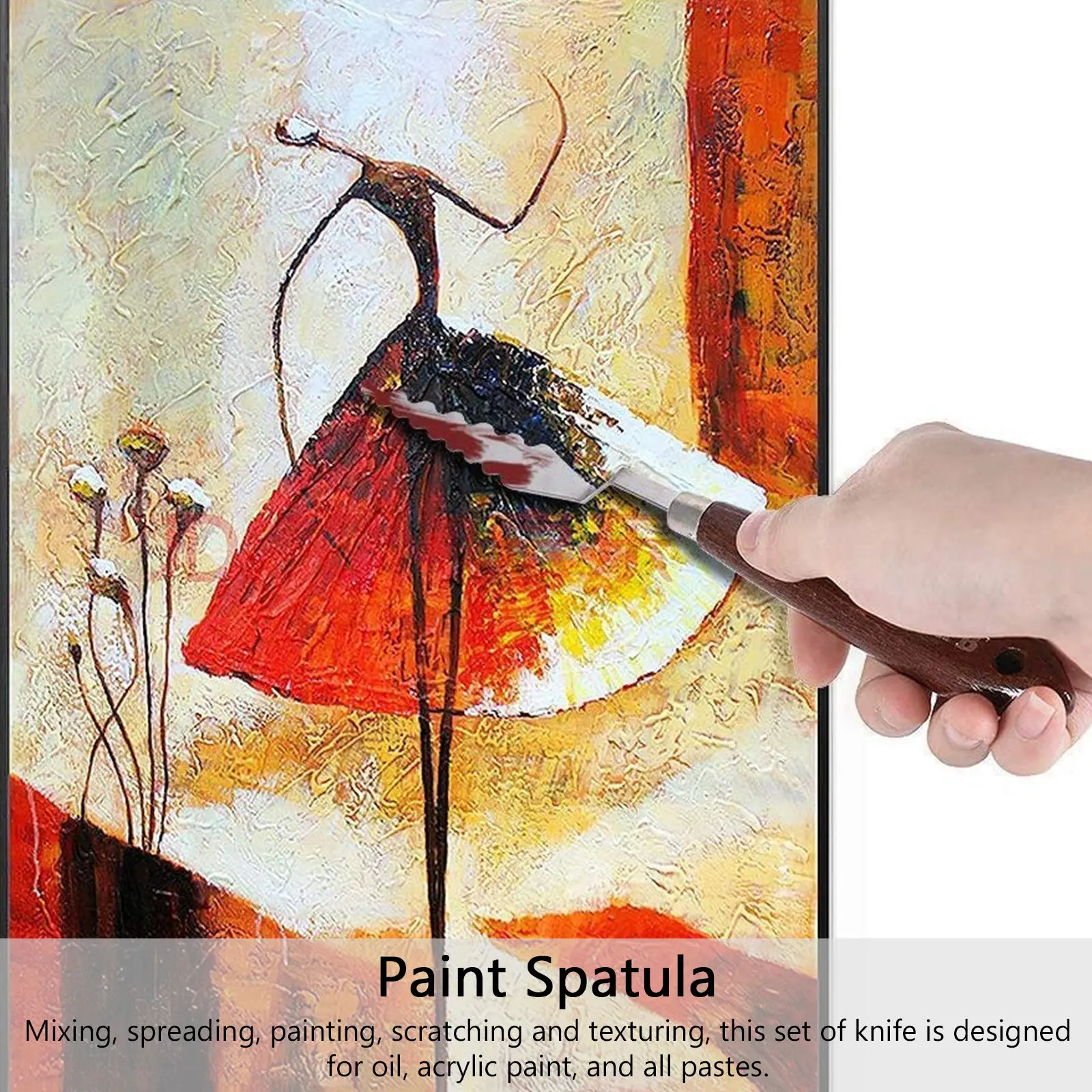 14Pcs Oil Painting Spatulas Set Stainless Steel Blades Ergonomic Wood Handle for Mixing Spreading Scratching Texturing Acrylic