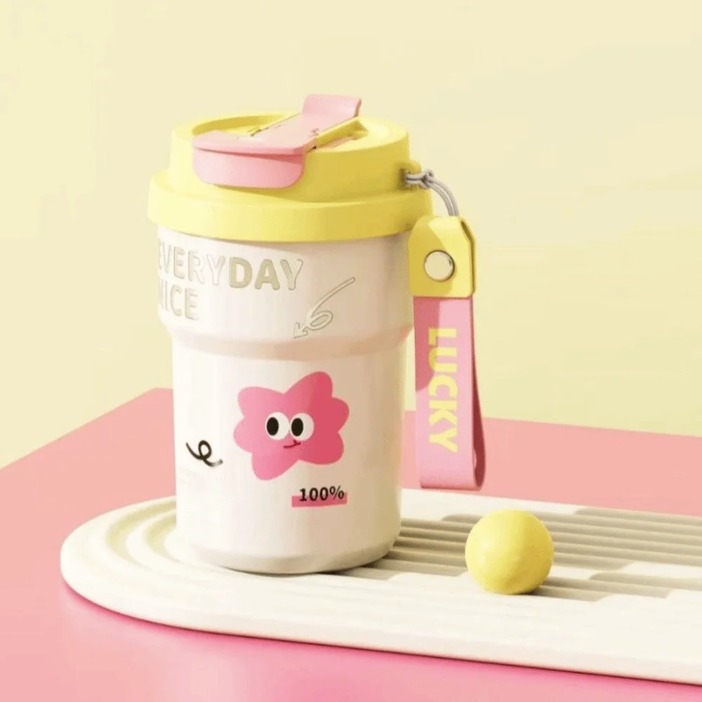 

Stainless Steel Straw Water Cup Straw Included Cartoon Pattern Insulated Bottle Removable Leak-proof High Value Water Cup Office