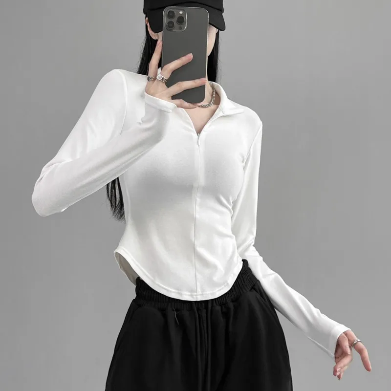 

Commute Tops Woman Tshirt With Collar Polo Neck T Shirt for Women Long Sleeve Youthful Elegant New Korean Popular Clothes Casual