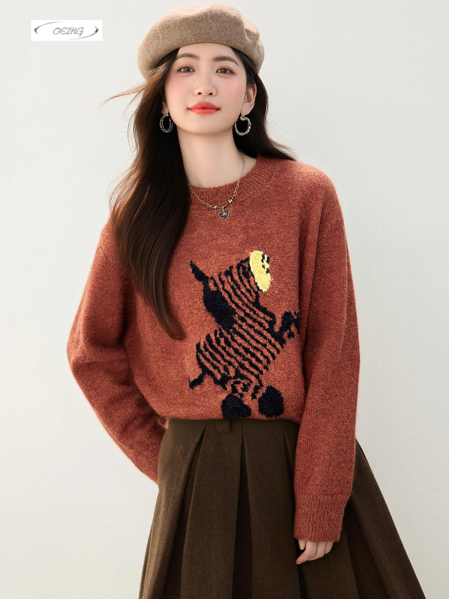 

Cartoon Zebra Sweater for Women Autumn Winter Basic Long Sleeve O-neck Loose Knitted Pullover Tops Warm Knitwear Female 9831