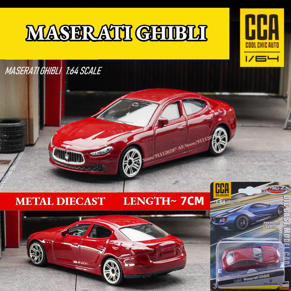 Scale 1/64 Metal Mini Car Model, MASERATI GHIBLI Red Replica Miniature Art Vehicle Diecast Collectible Toy for Kid Boy Frien