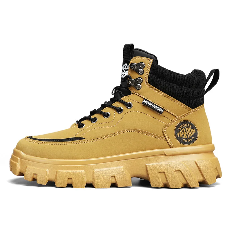 2025 New Men's High Top Lace Up Boots British Style Work Combat Hiking Shoes Outdoor Waterproof Non-Slip Casual Sneakers view 2