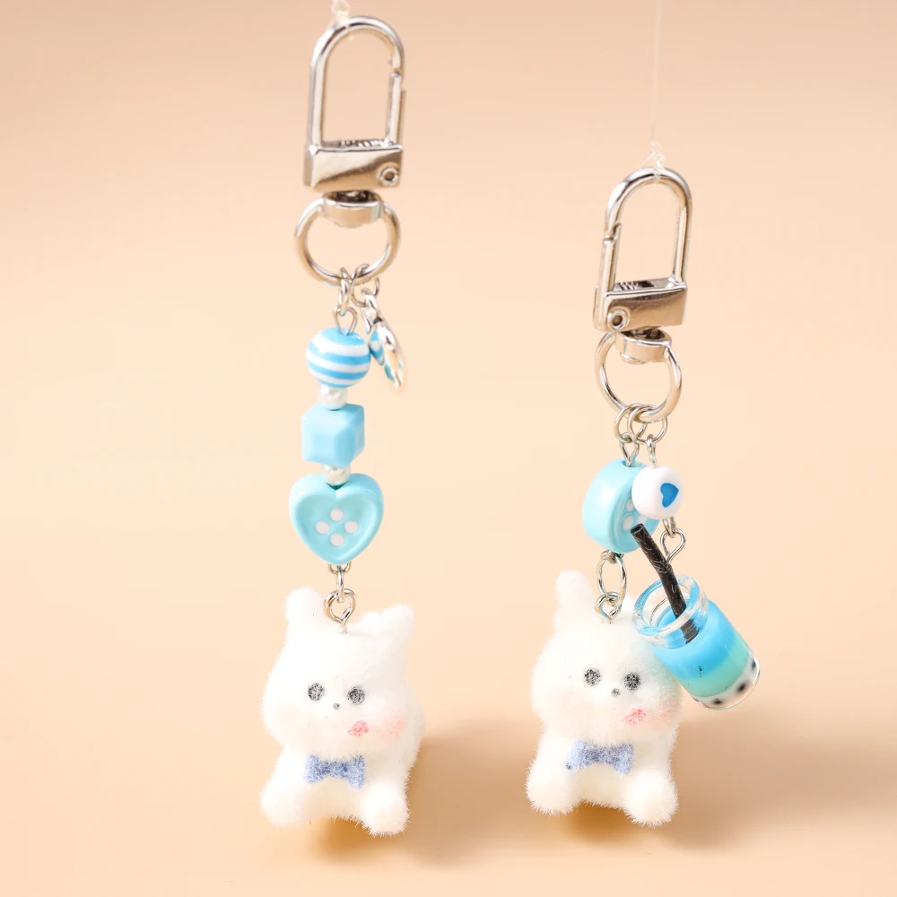 

Aihua Cute 3D Fluffy Animal Keychain Soft White Rabbit Key Ring for Women Girls Handbag Pendants DIY Key Chain Jewelry Gifts