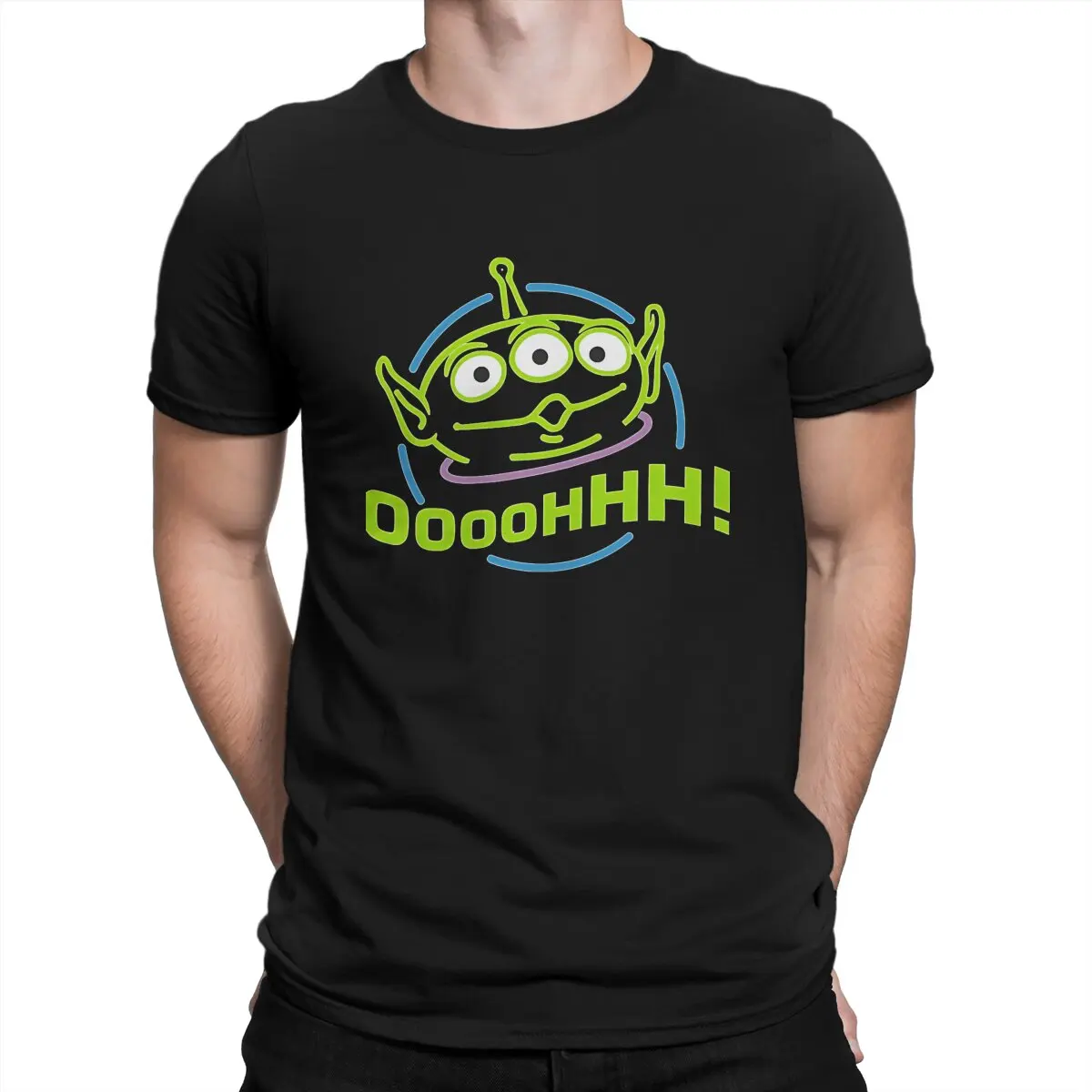 Funny Oooohhh T-Shirts Men Round Collar Pure Cotton T Shirt Disney Toy Story Alien Short Sleeve Tees Birthday Gift Clothing