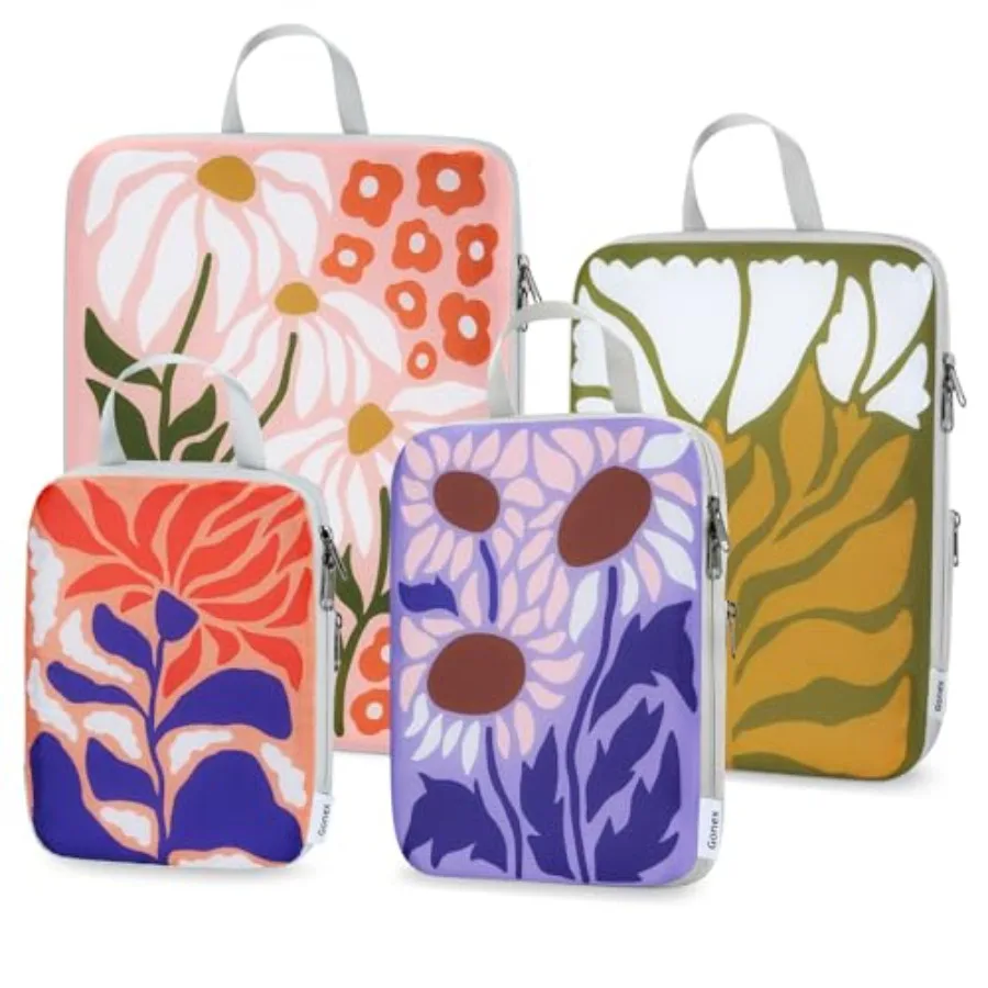 

Компрессионные упаковочные кубики (4 шт.) с цветочным узором, расширяемые органайзеры для хранения вещей в чемоданах и ручной клади