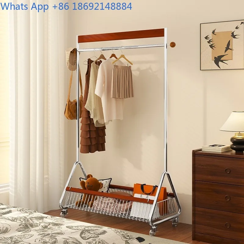 

Французская винтажная напольная вешалка для одежды, передвижная, для спальни, домашнего использования, из массива дерева, угловая, простая