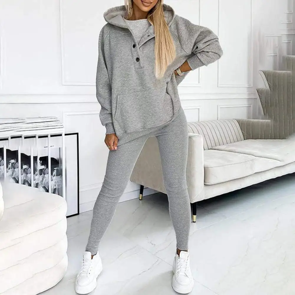 

2Pcs/Set Women Spring Casual Outfit Hooded Long Sleeve Sweatshirt Joggers Pants Set Comfortable Solid Color Tracksuit