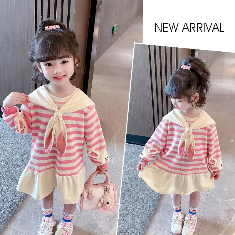 

Children Kawaii MINISO Fashion Long Sleeve Shirt Spring Autumn Cute Cartoon New Dress Fashion Skirt Casual Cloth Gifts for Kids