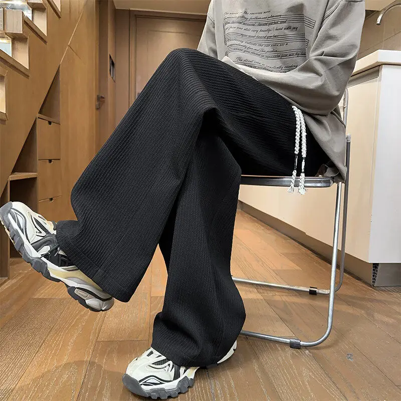 

Мужские повседневные брюки из ледяного шелка больших размеров, прямого кроя, свободные, молодежные, модные, на все сезоны, весна 2025