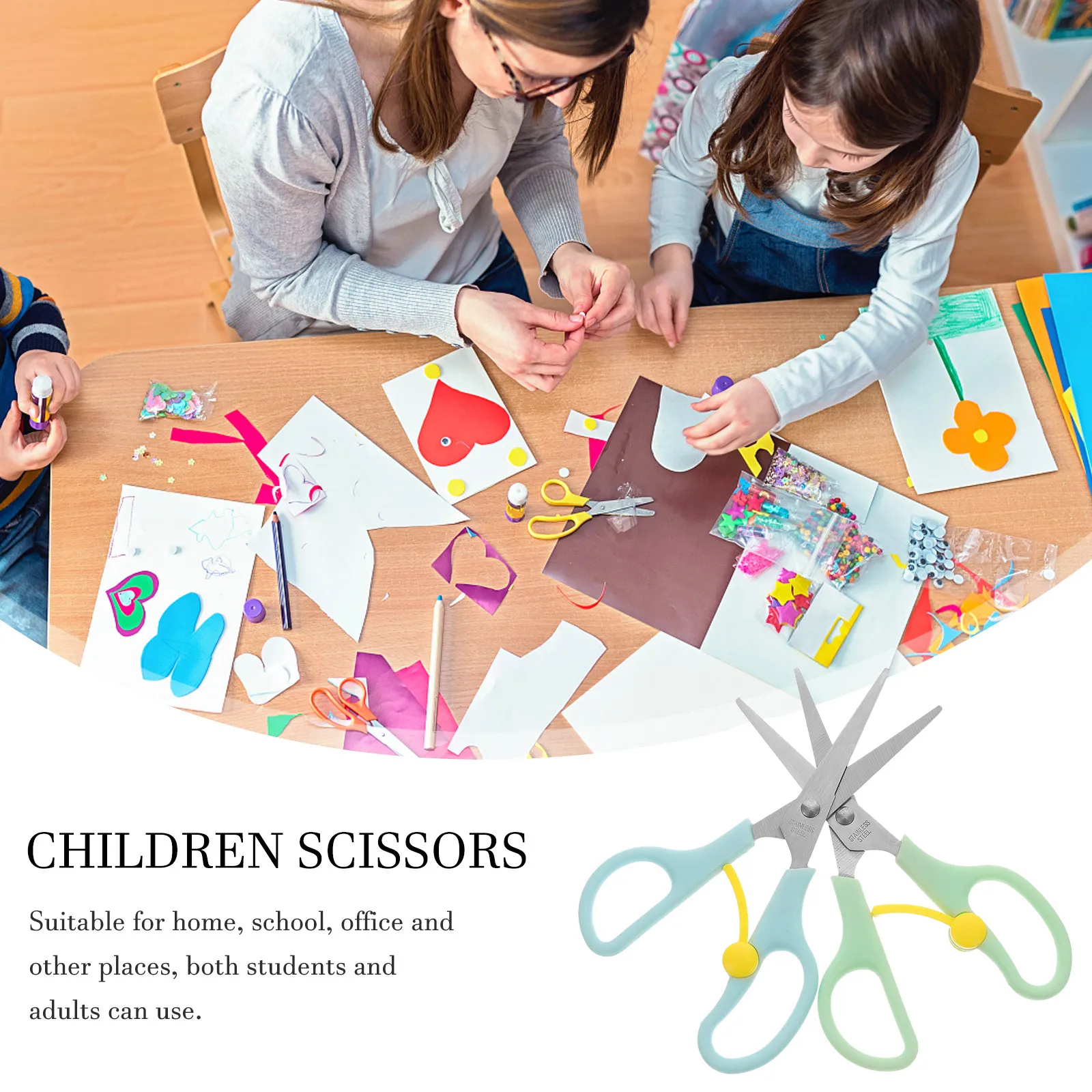 

4Pcs Craft Scissors for Kids Premium Stainless Steel Safety Blades Easy Grip for Children DIY Scrapbooking School Art Activities