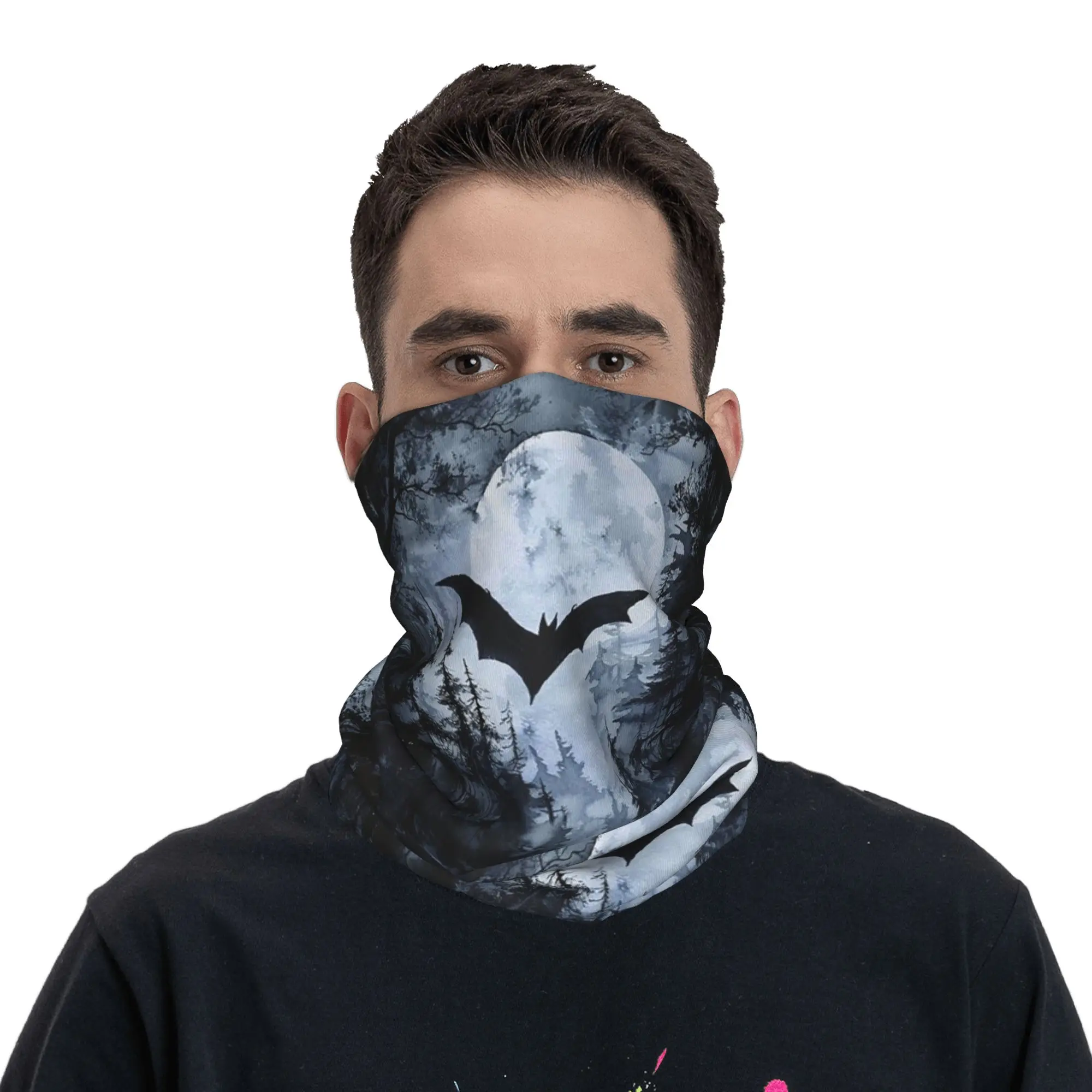 

Bat and Moon Halloween Bandana Neck Cover Printed Mask Scarf Face Mask Running Unisex Adult All Season