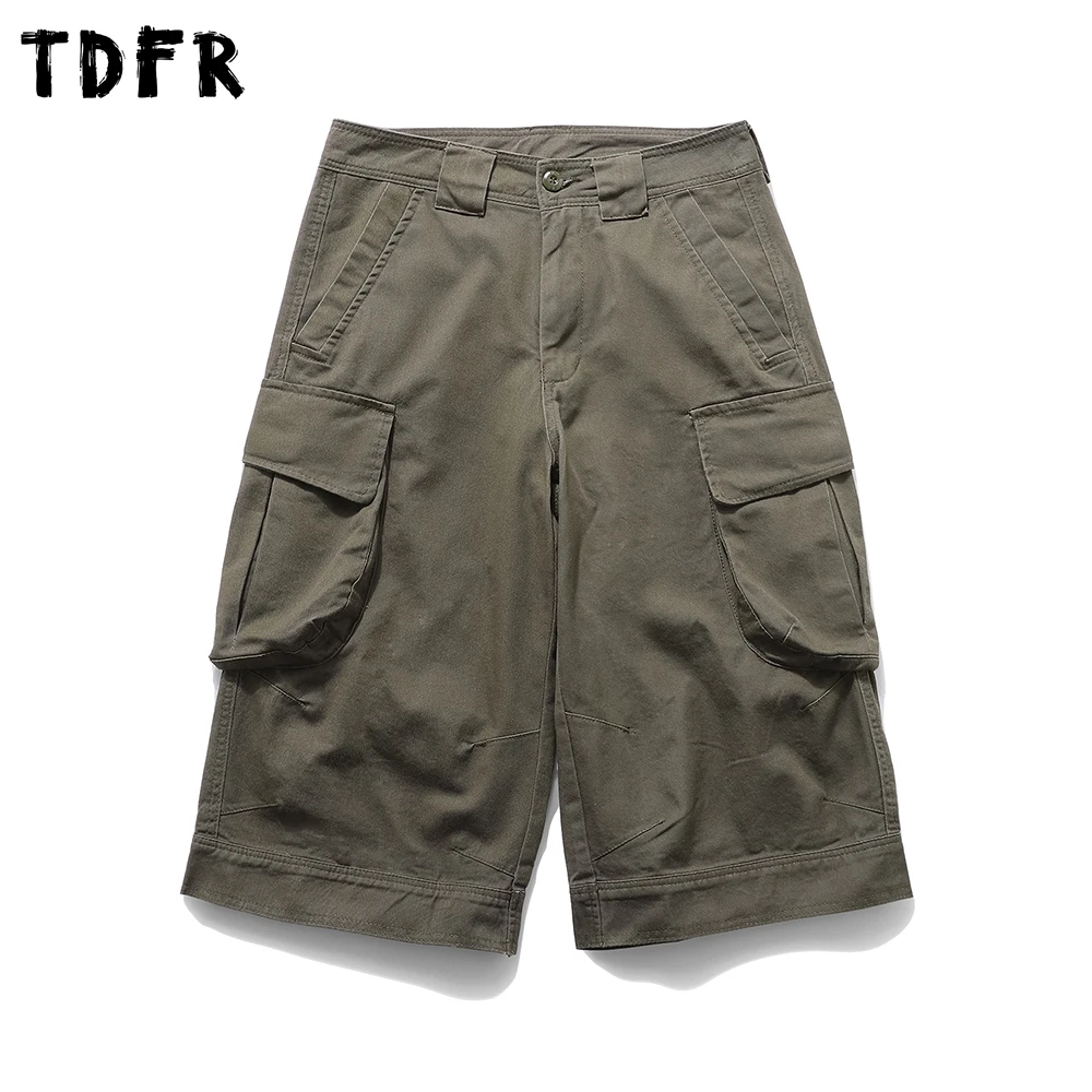 

Pocket Magic Sticker Cargo Shorts Mens Solid Color Summer Safari Style Loose Wide Leg Zipper Fly Short Pants Men