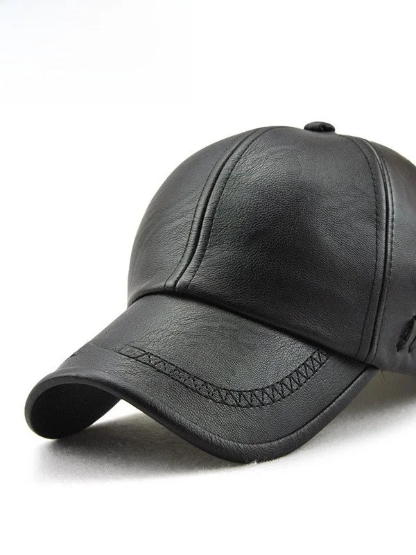 thiened-fce-lined-pu-leather-baseball-cap-for-men-warm-autumn-winter-hat-with-curved-bill-round-top-sle-adjustable-fit
