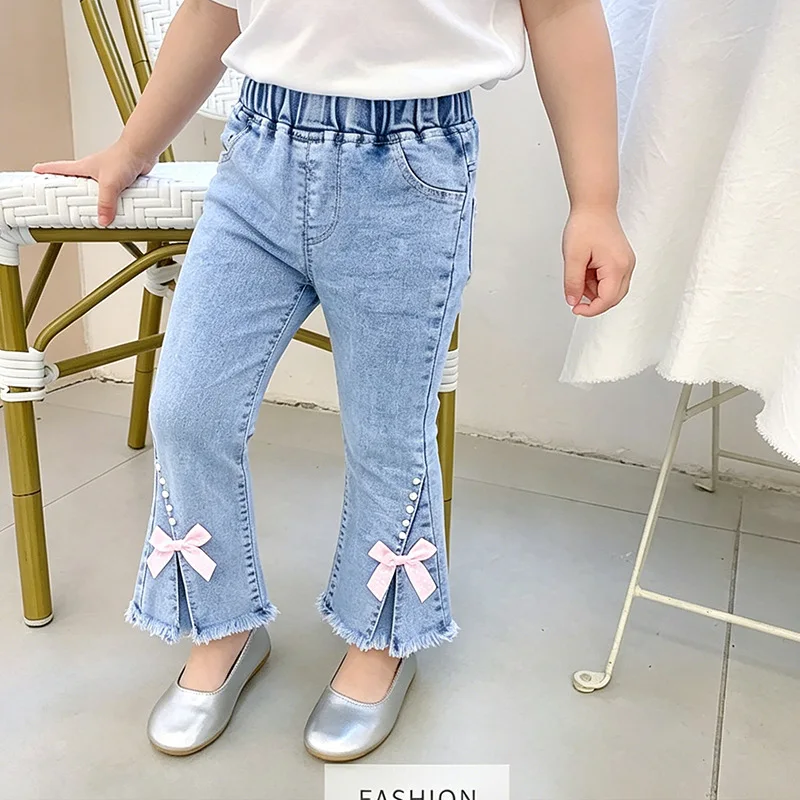 Kids' Pants and Jeans 1-5T Kids Clothes Girls Sweet Flower Jeans for Children Autumn Thin Girls Denim Blue Pants