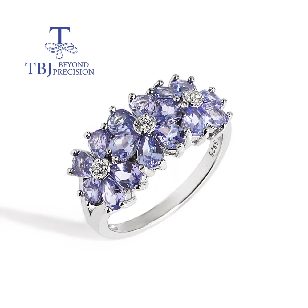 

Flower design rings natural pear 3*4mm Tanzanite real gemstones 925 sterling silver fine jewelry for women's party banquet gifts