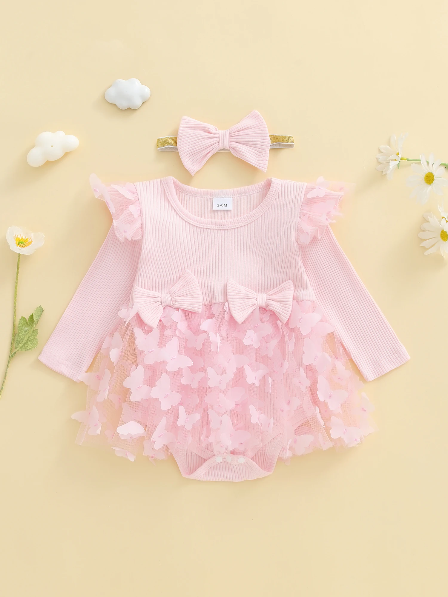 

Toddler Girl Winter Outfit Long Sleeve Crew Neck Floral Print Jumpsuit Tutu Skirt Hair Bow 2 Piece Set for Fall