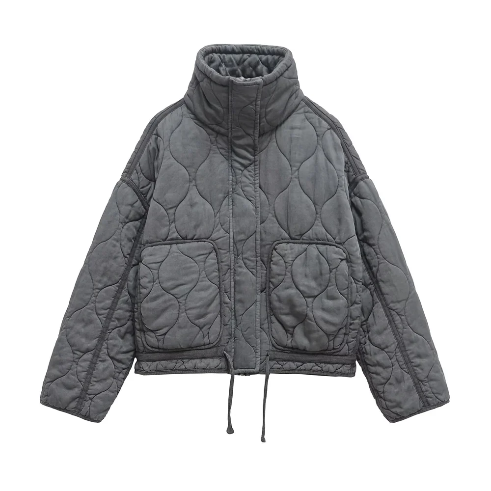 

2024 RARF Winter New Product Women's Fashion Casual Retro Loose Long Sleeve Stand up Collar Cotton Jacket Coat