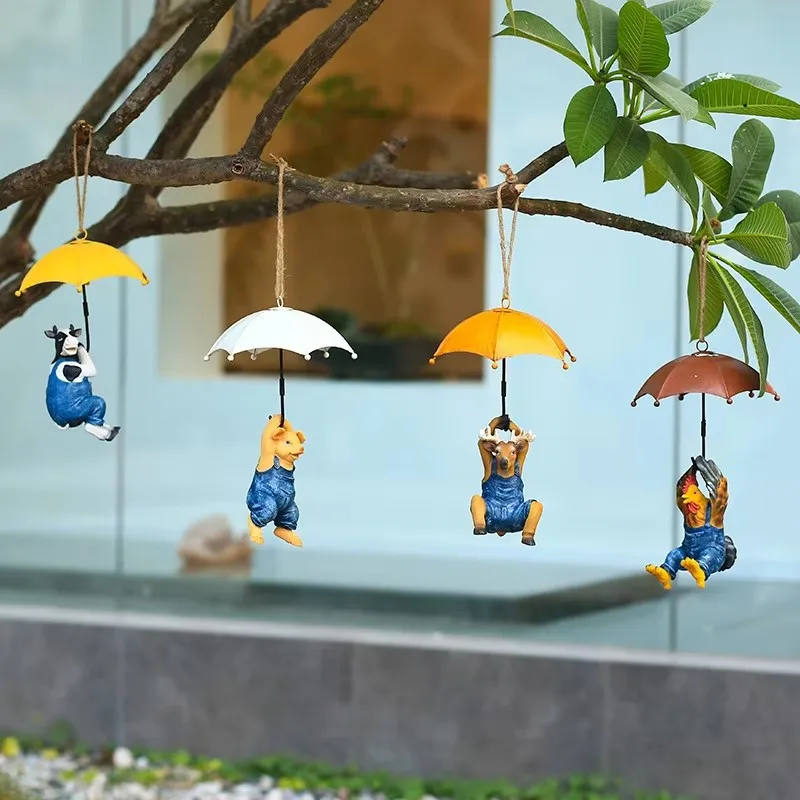 

Cute Jump Animal Resin Statue Outdoor Garden Tree Hang Sculpture Deer Umbrella For Home Office Kids's Room Garden Decor Ornament