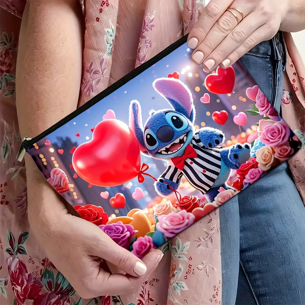 1-Stitch Love and Balloon Makeup Bag - Levendig Stitch-ontwerp, perfecte reisopbergtas met ritssluiting - Leuk verjaardagscadeau