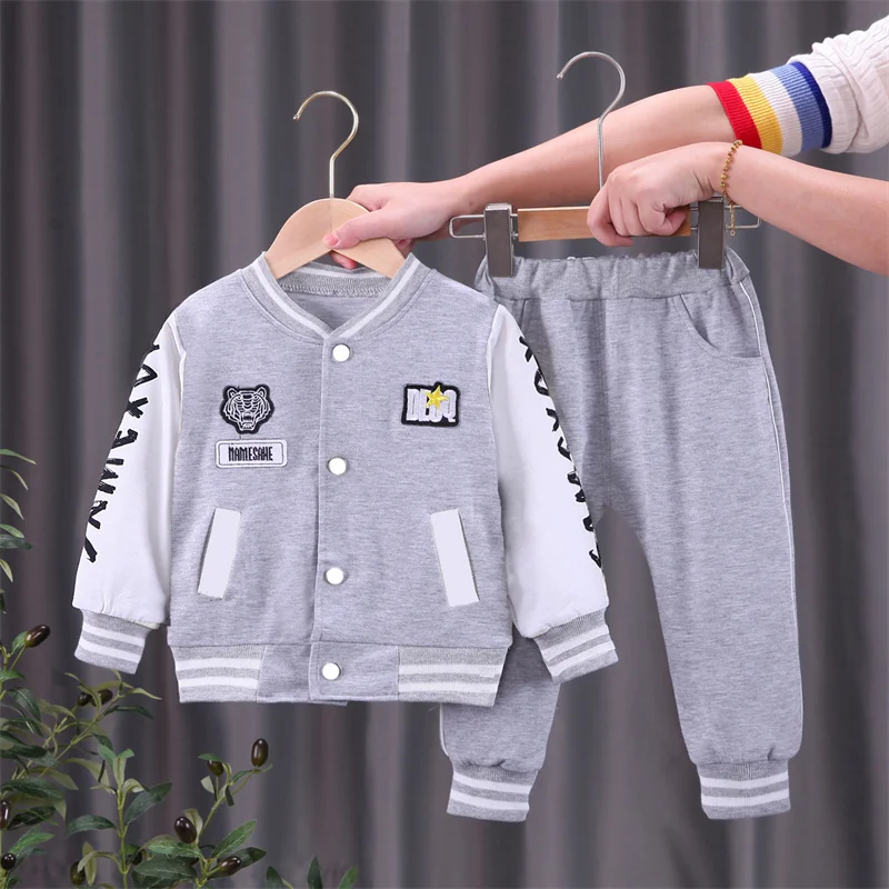 Boys Baseball Sets Girls Round Neck Letter Top Trousers 2 Piece Spring Autumn New Children\'s Casual Fashion Sports Suit 12M-4Y