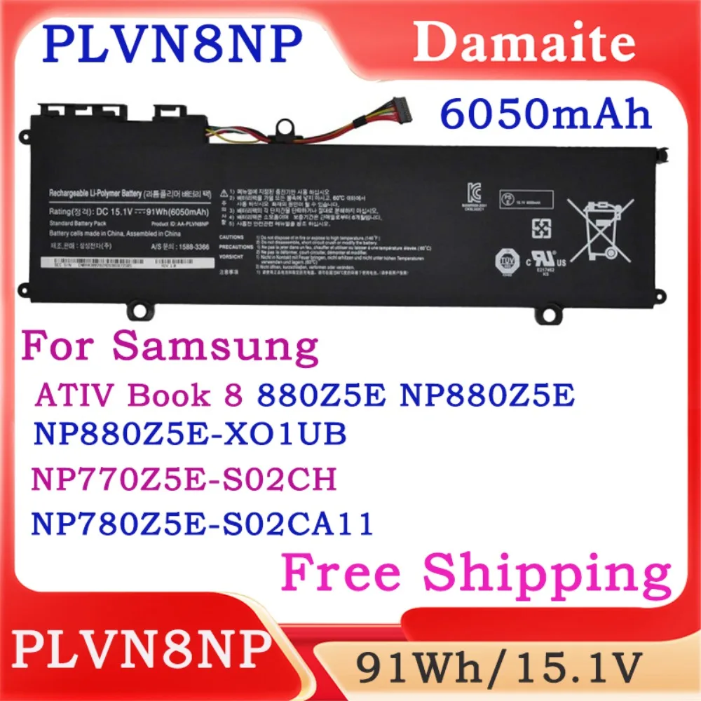 

New AA-PLVN8NP 15.1V 6050mAh 91Wh Laptop Battery For Samsung ATIV Book 8 Touch 780Z5E 780Z5E-S01 NP780Z5E 870Z5G NP870Z5G 870Z5E