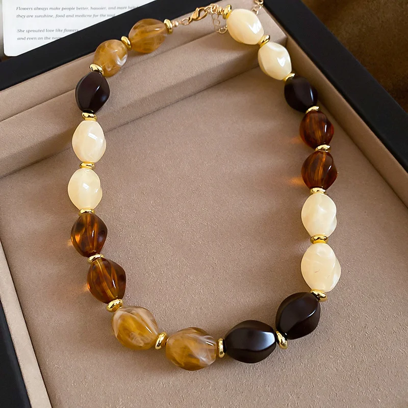 Amber Color Irregular Acrylic Beads Chokers Necklaces Set