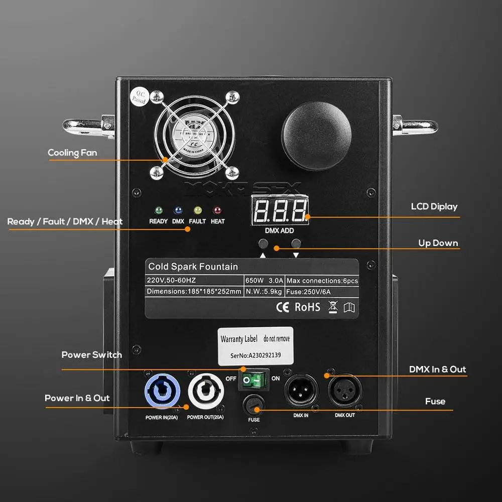 MOKA SFX 650W Cold Spark Machine DMX 512 Remote Control Sparkler Firework Machine Non-Pyrotechnic Effect for Stage Wedding Show