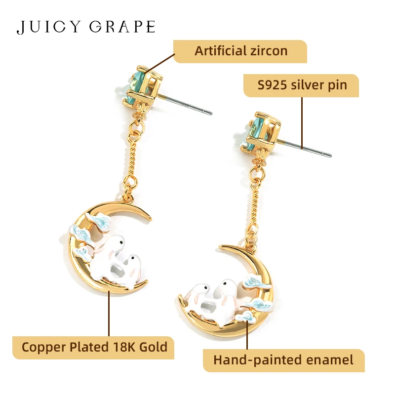 

Juicy Grape Moon Rabbit Earrings - 925 Sterling Silver with 18K Gold Plating | Handcrafted Celestial Jewelry for Women