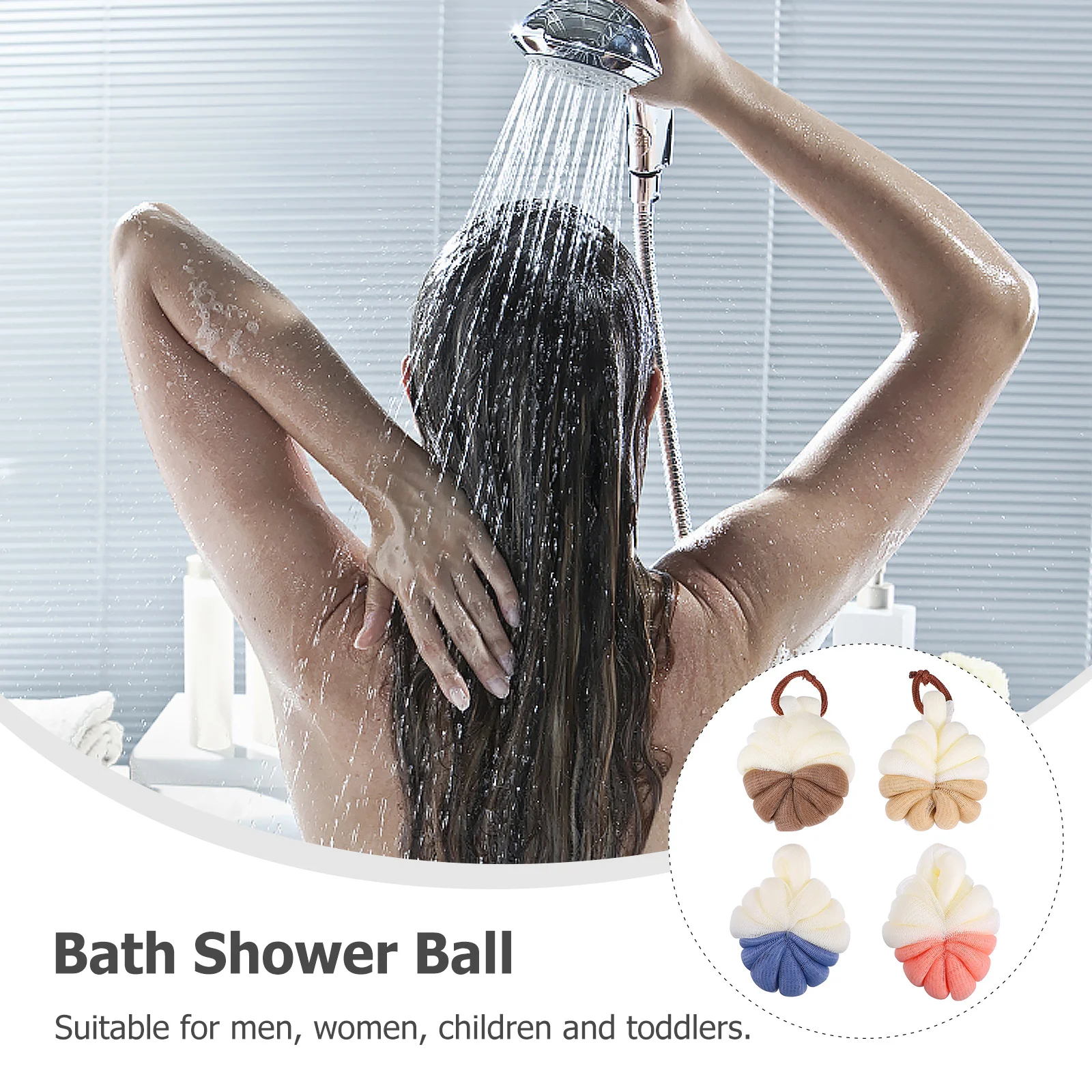 

4Pcs Bath Scrubber Mesh Pouf Strong Foaming Exfoliating Shower Ball Hanging Rope for Family Travel Hotel Use Bath Ball