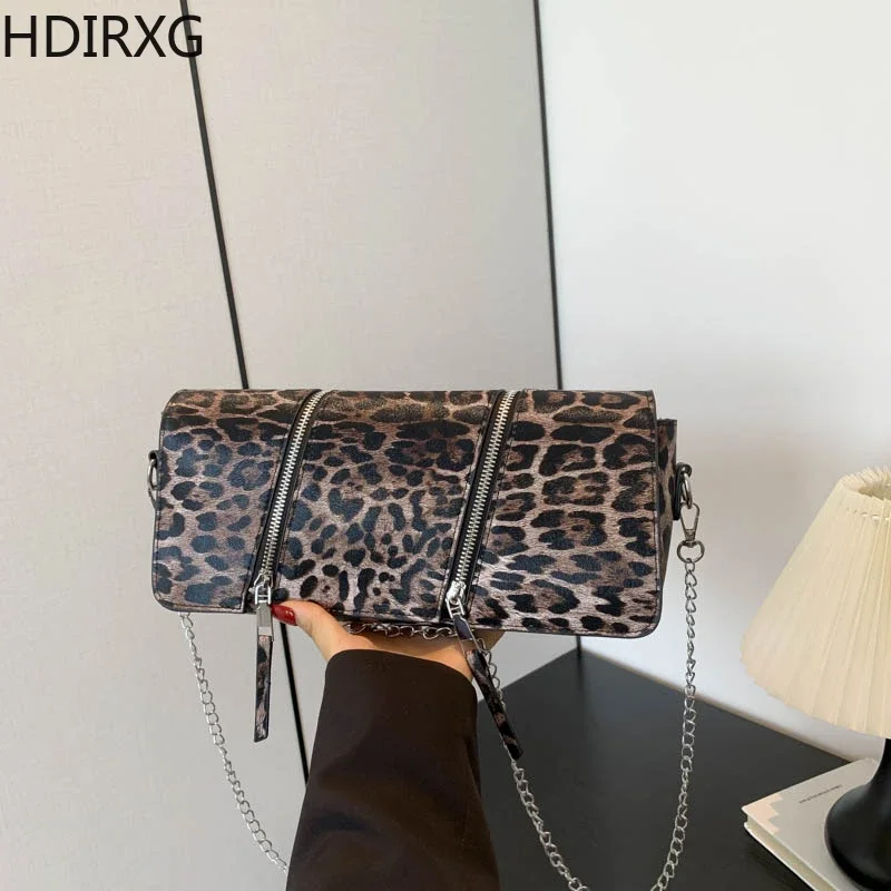 Fashion Women Shoulder Chain Bag Double Zipper Leopard Print Ladies Crossbody Bag Women\'s Delicacy Handbag for Party Shopping