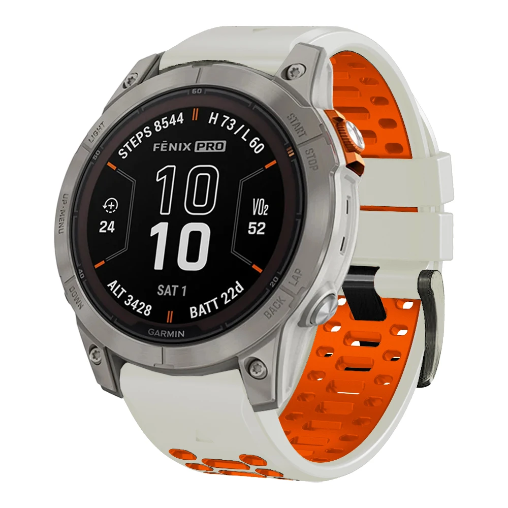 Correia de Silicone Respirável de Dois Tons para Garmin Fenix, Pulseira de Relógio, Ajuste Rápido, Esporte, 7X, 7 Pro, 6X, 6, 5, 5X Plus, Epix 2,