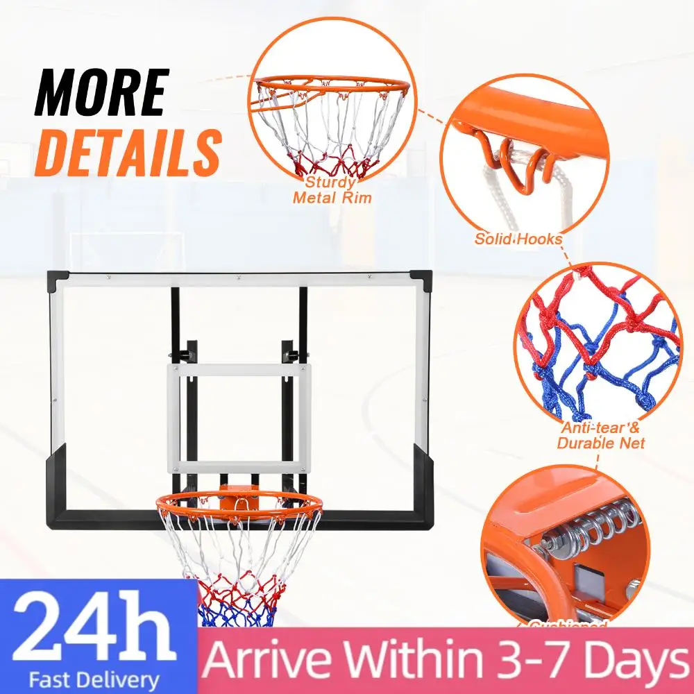 

Heavy Duty Wall Mount Basketball Hoop 47 Inch Large Backboard Rim Set Indoor Outdoor Home Court Training Equipment for Youth