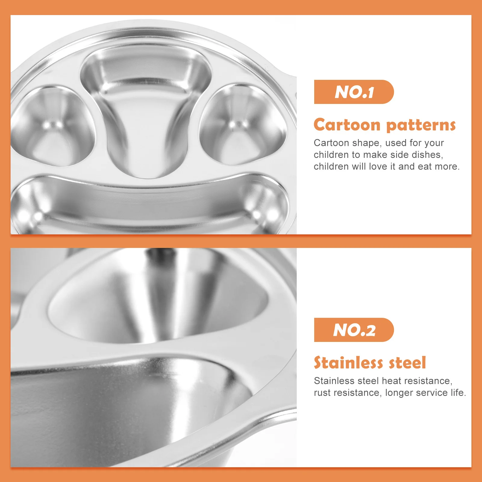 

1Pcs Stainless Steel Dinner Plate Divided Cartoon Lunch Tray Food Compartment Tray Outdoor Picnic Serving Plate