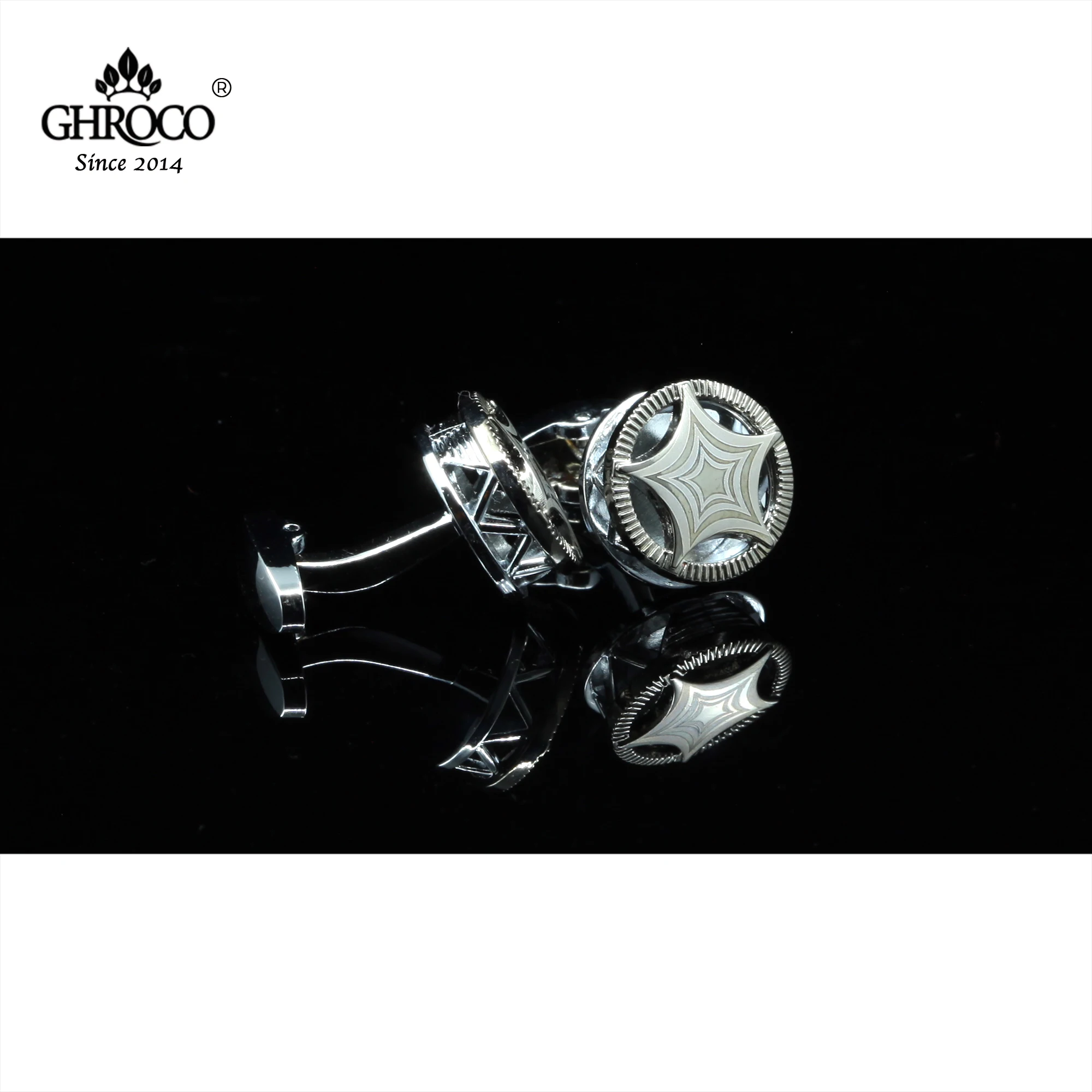 GHROCO High Quality Exquisite Surface Laser Printe Star Round Shirt Cufflinks Fashion Luxury Gifts for Business Men Women