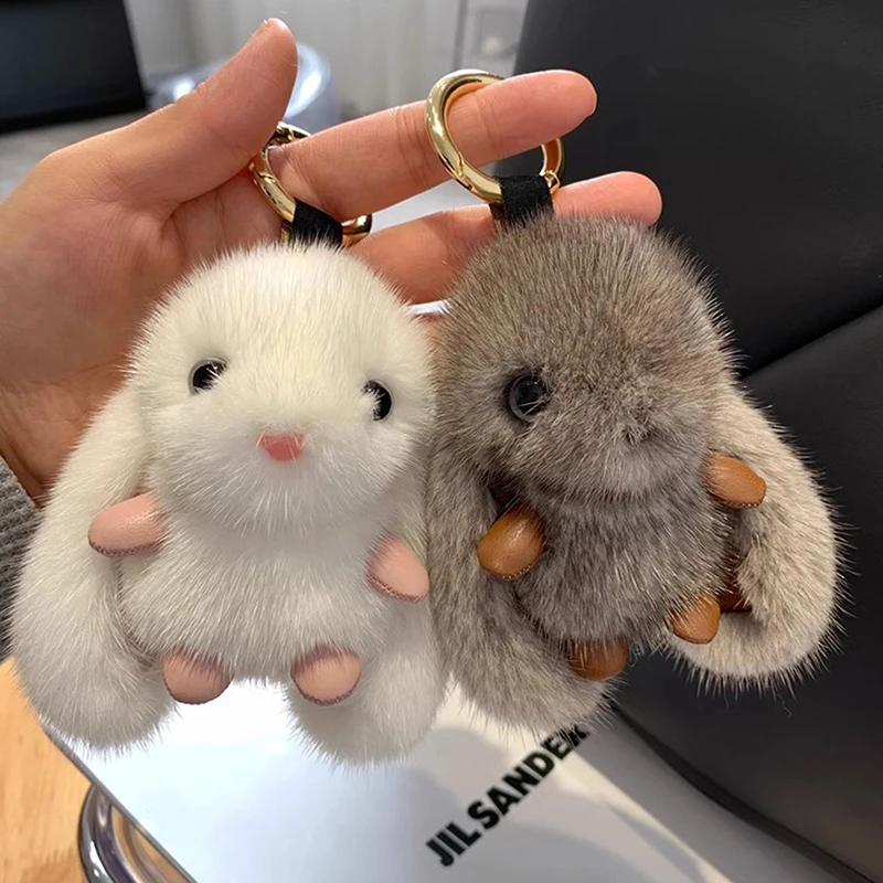 Cute Fluffy Rabbit Keychain Ring Plush Pompon Rabbit Doll Key Chain Backpack Pendant For Couple Car Key Ring Jewelry Gifts