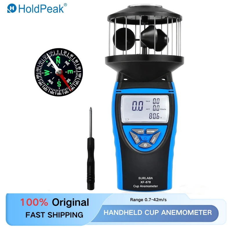 

Wind Cup Anemometer, Wind Speed Meter HP-878 Range 0.7-42m/s, High Accuracy Wind Gauge Measures MAX/MIN/AVG Wind Velocity & Temp