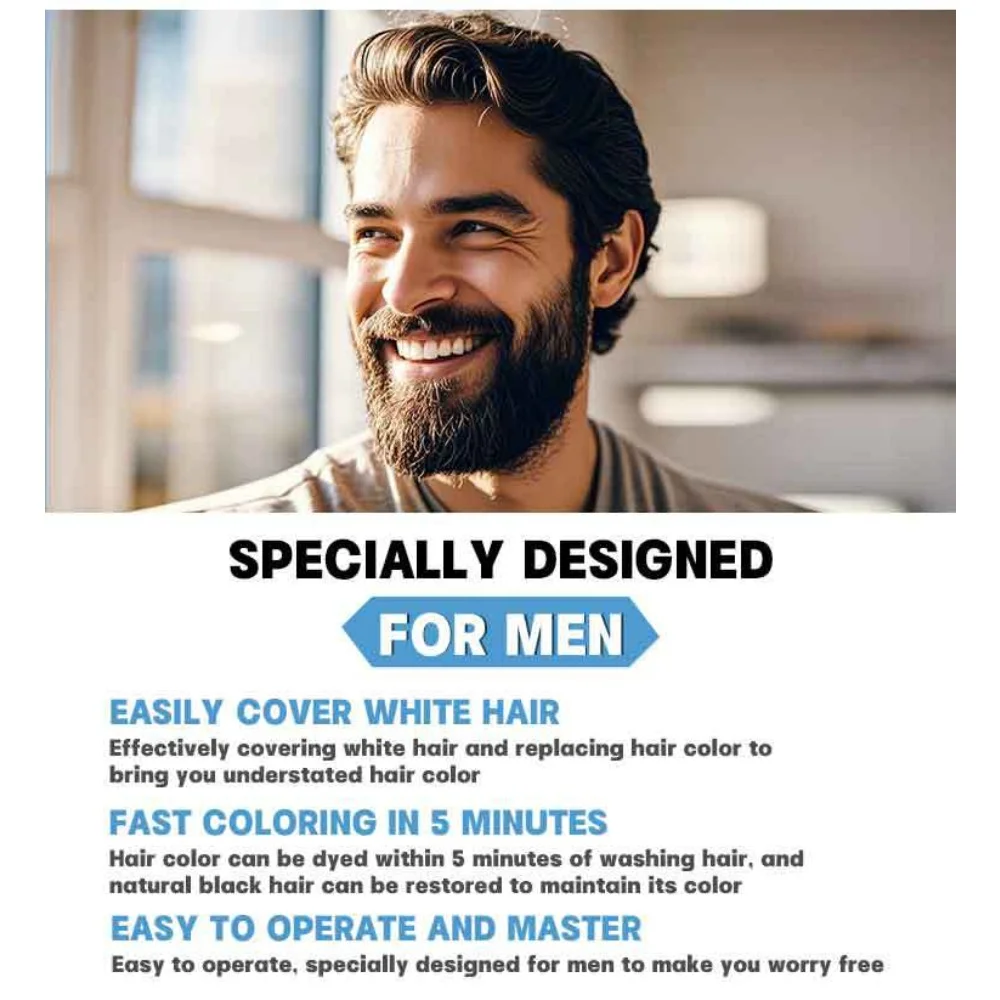 مجموعة صبغ ألوان اللحية والشعر للرجال - تغطية رمادية تدوم طويلاً لشعر اللحية والرأس. مظهر طبيعي، سهل الاستخدام في المنزل