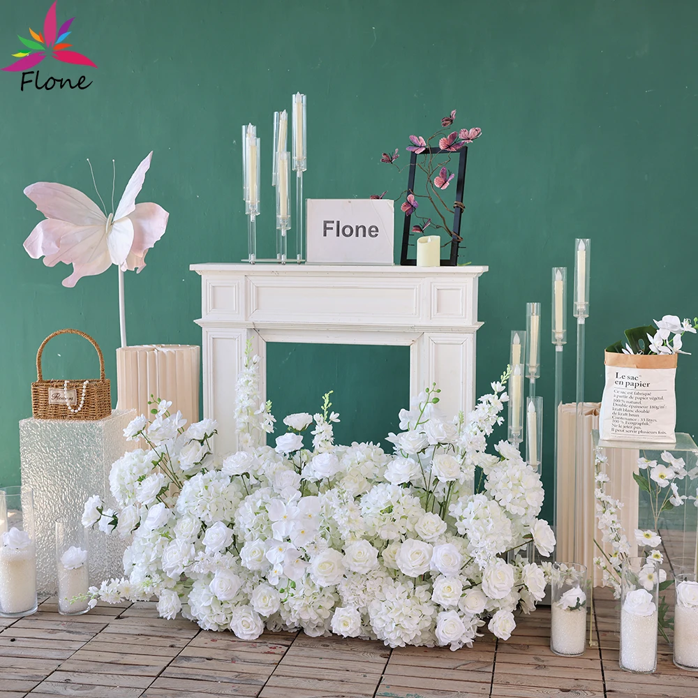 

Wedding White Flores Artificiales 1.35M Custom Silk Flower Garland for Event Aisle Decoration, Stage Backdrop Party Decor FL2768