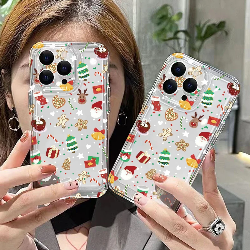 Capa de telefone de silicone macio transparente com padrão de Natal para Xiaomi Redmi Note 14 13 12 Pro Plus 5G 12S 11 10 14C 13C 12C Capa