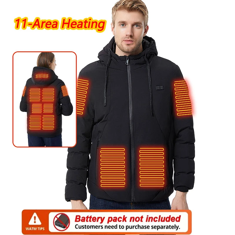 

Winter Hooded Jacket 11 Area Heated Men Warm Heated Jacket Women Outdoor Sport Thermal Hooded Coat (Not Included The Power Bank)