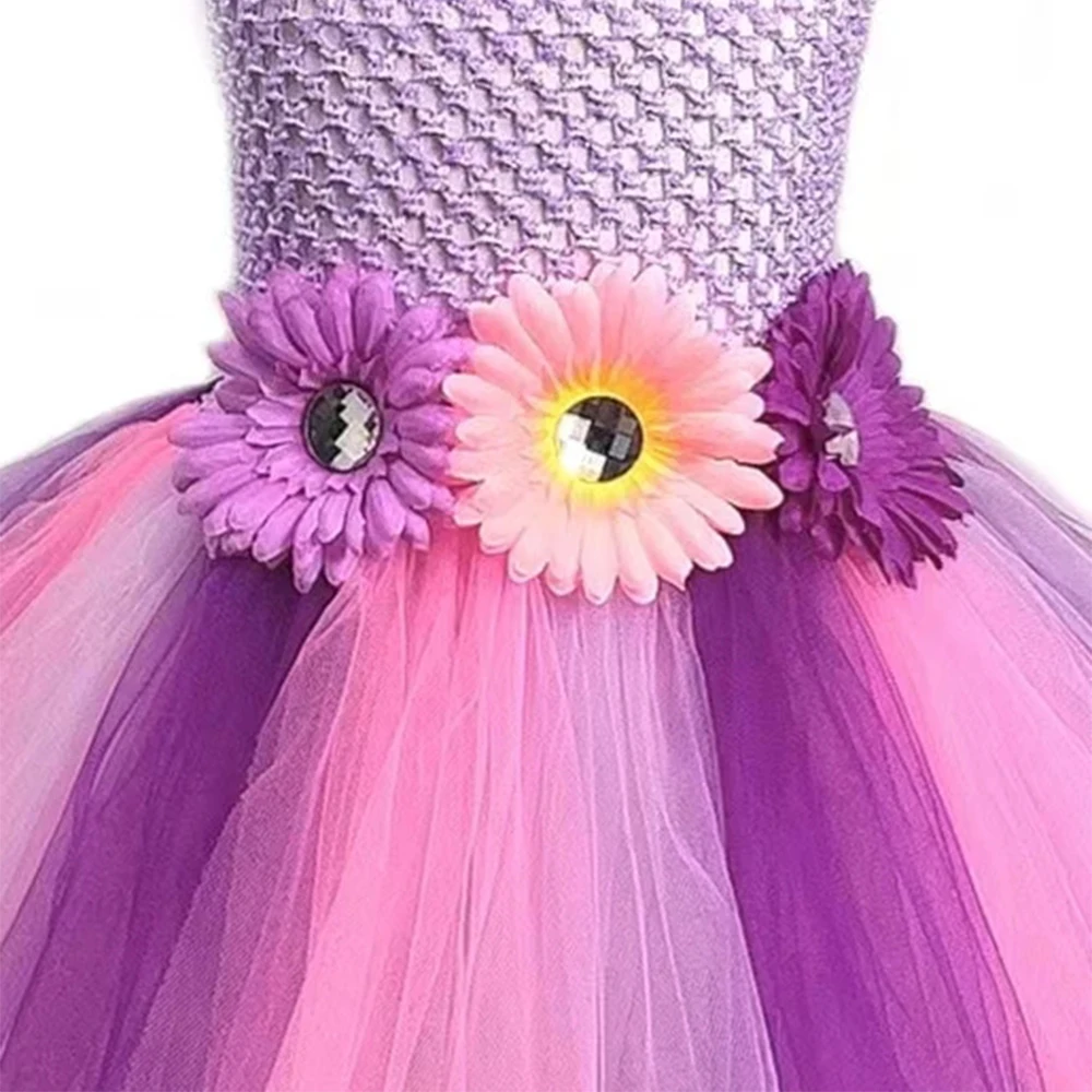 Vestito da fata farfalla viola per ragazze vestito da fiore tutù in Tulle per bambini con ala abiti da festa per bambini