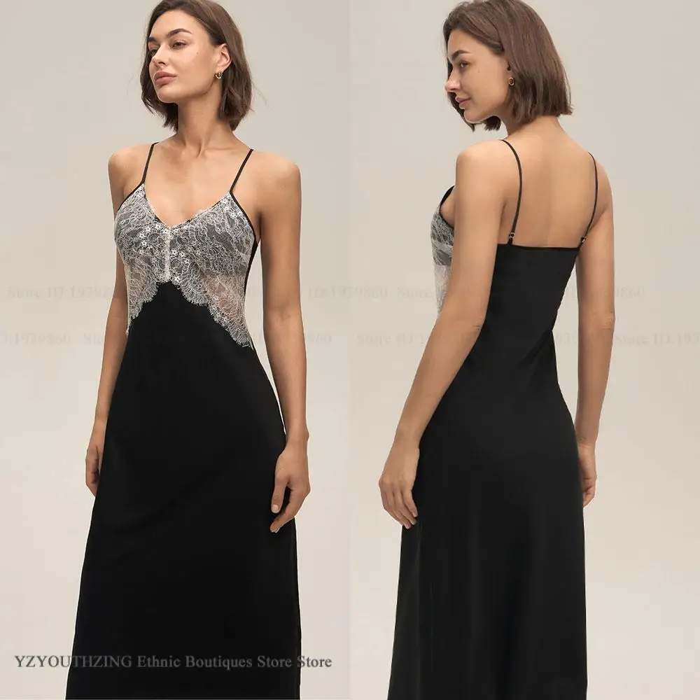 

Patchwork Hollow Out Lace Nightgown Women Chemise Sleepwear Suspender Long Nightdress Homewear Sexy Intimate Lingerie Nightwear
