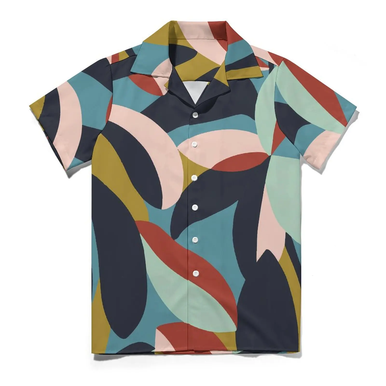 

Abstract Color Block Beach Shirt Man Leaf Print Classic Casual Shirts Hawaiian Short-Sleeve Streetwear Graphic Oversized Blouses