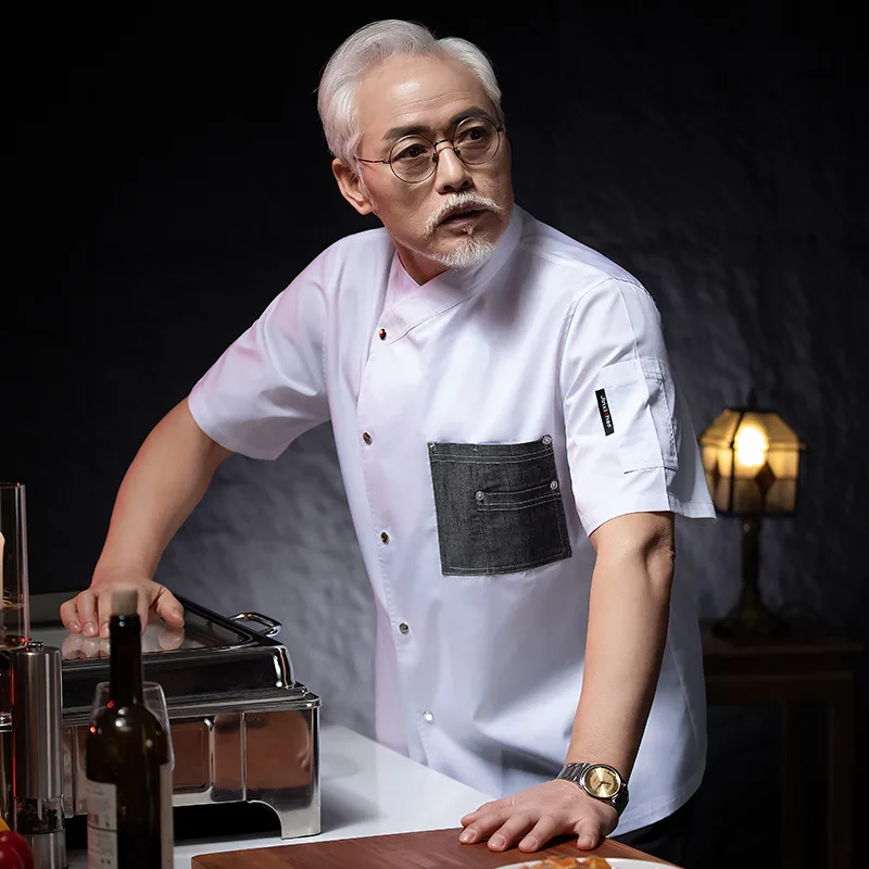 

Hotel Restaurant Kitchen Work Uniform Short Sleeve Chef Jacket Bakery Pastry Chef Summer White Kitchen Coat
