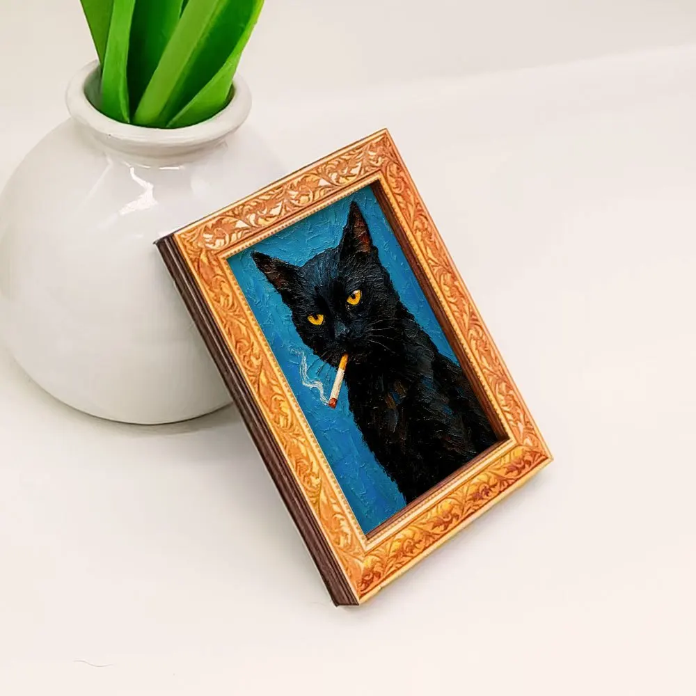 Künstlerischer Kühlschrankmagnet mit rauchender schwarzer Katze, gerahmter Magnet im Vintage-Stil für Küche, Zuhause und als Geschenk für Katzenliebhaber – Detail 5