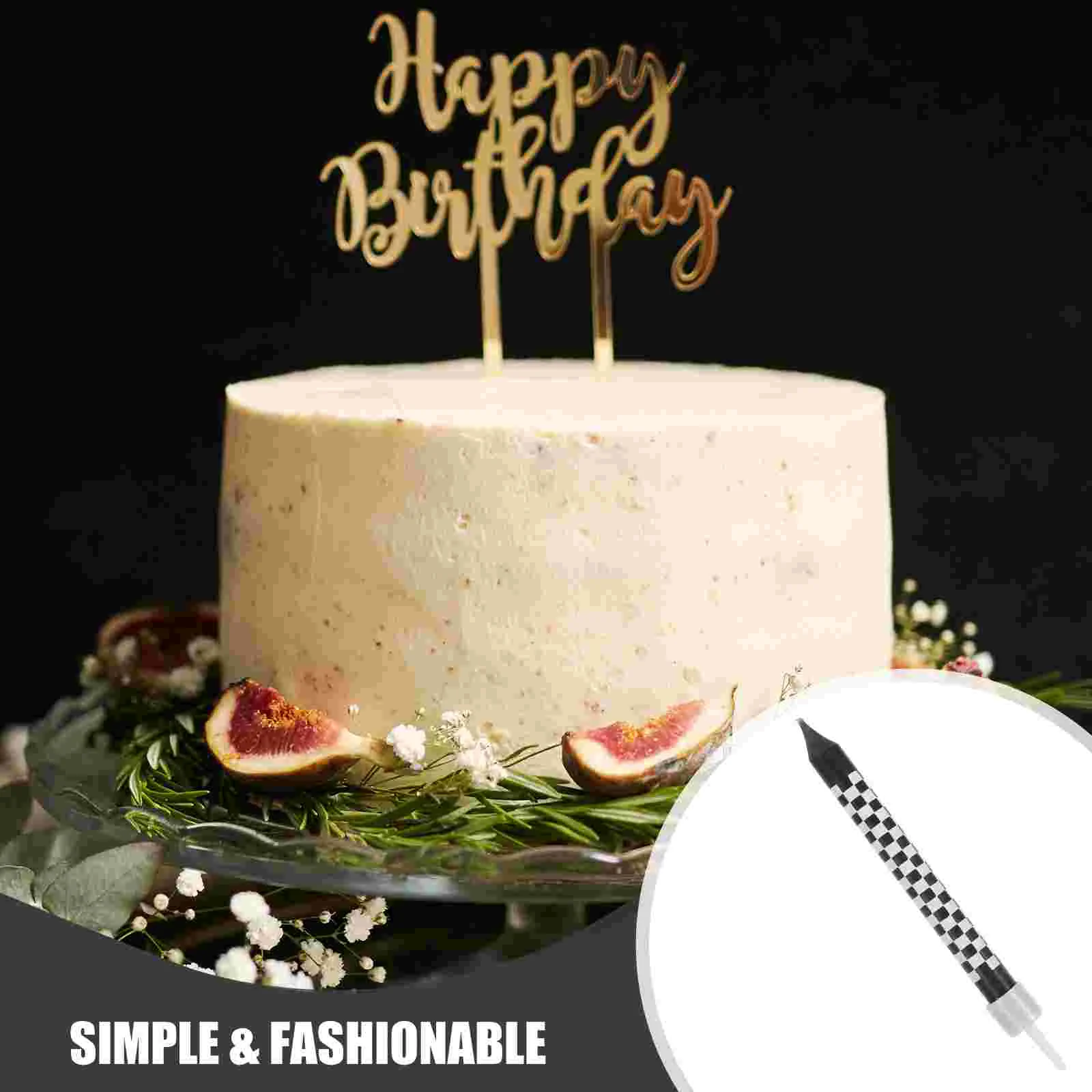 12 Pcs Black Checkered Decorations Cake for Birthday Party Candles Paraffin Baby Decorative Baking